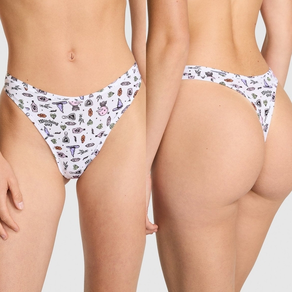 PINK Victoria's Secret White Graphic Halloween Thong Panties - Picture 1 of 2